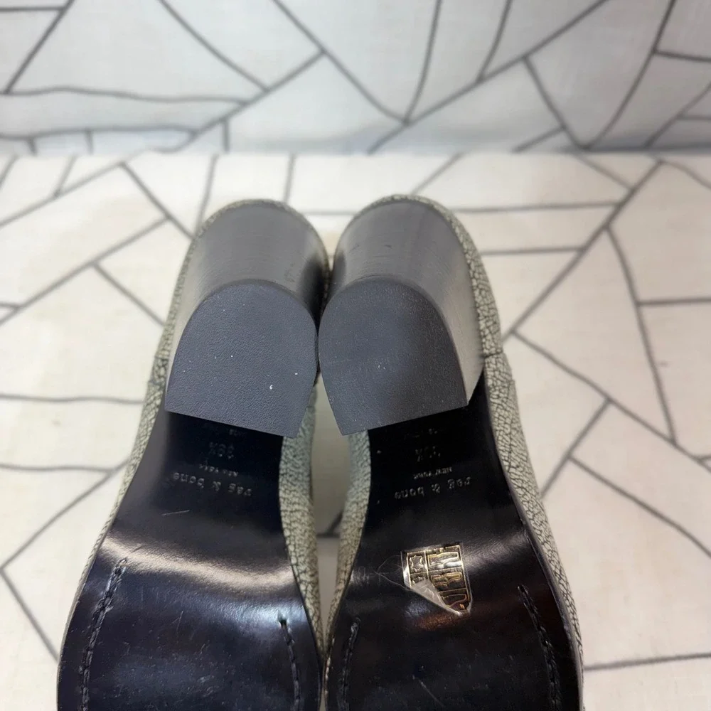 Rag & Bone Newbury Ankle Boots 39.5 Grey Black Crackle Leather Block Heel Zips